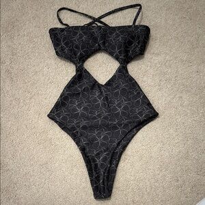 Black Floral Cutout Swimsuit